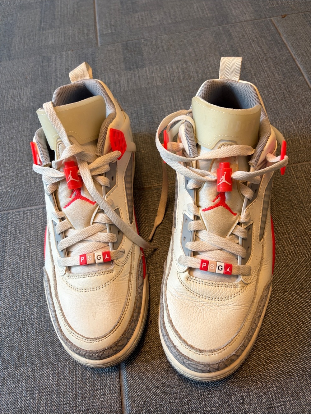 Jordan Cream and Red High-Top Sneakers